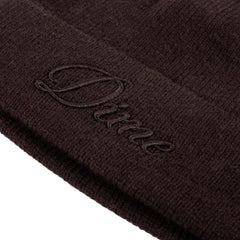 Cursive Wool Fold Beanie, Dark Brown