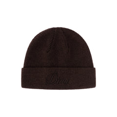 Cursive Wool Fold Beanie, Dark Brown