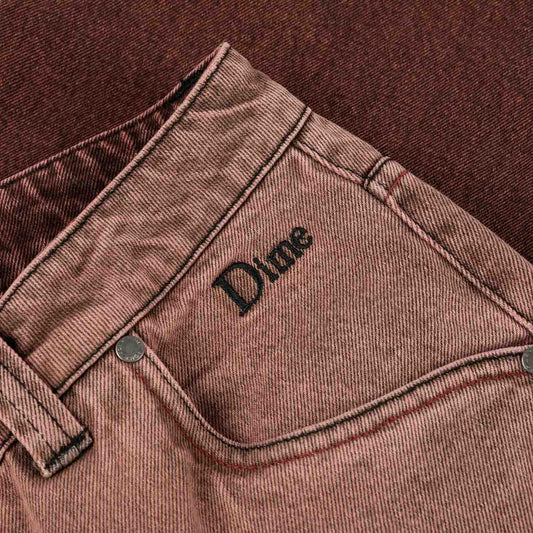 Classic Relaxed Denim Pants, Dipped Sandblasted Burgundy