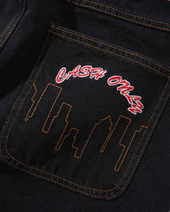 Logo Baggy Denim Jeans, Washed Black