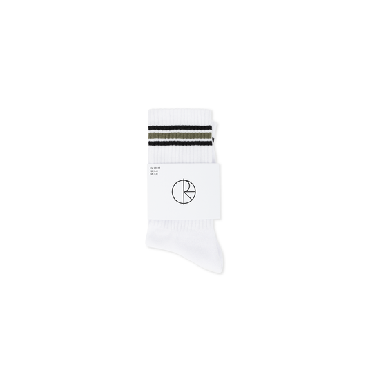 Rib Stripe Socks, White / Black / Sage