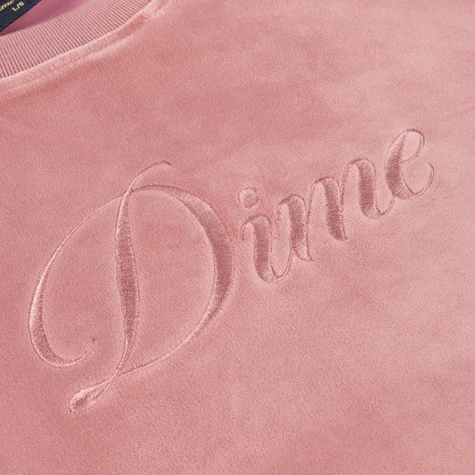 Cursive Velvet Crewneck, Dusty Pink