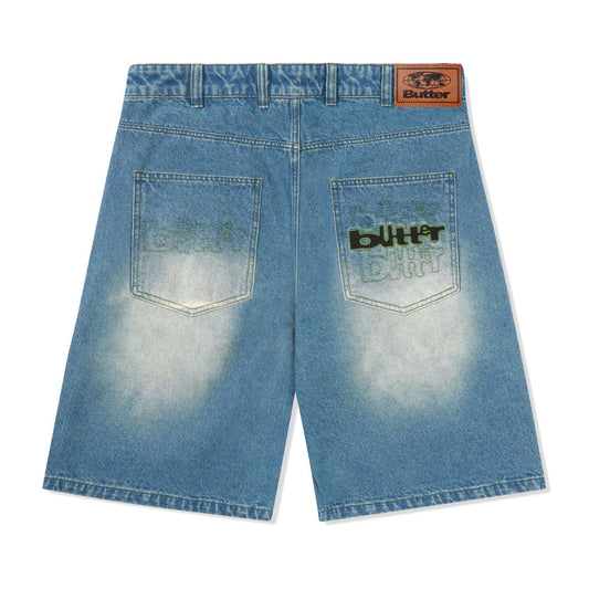 Warped Denim Shorts, Washed Mid Blue